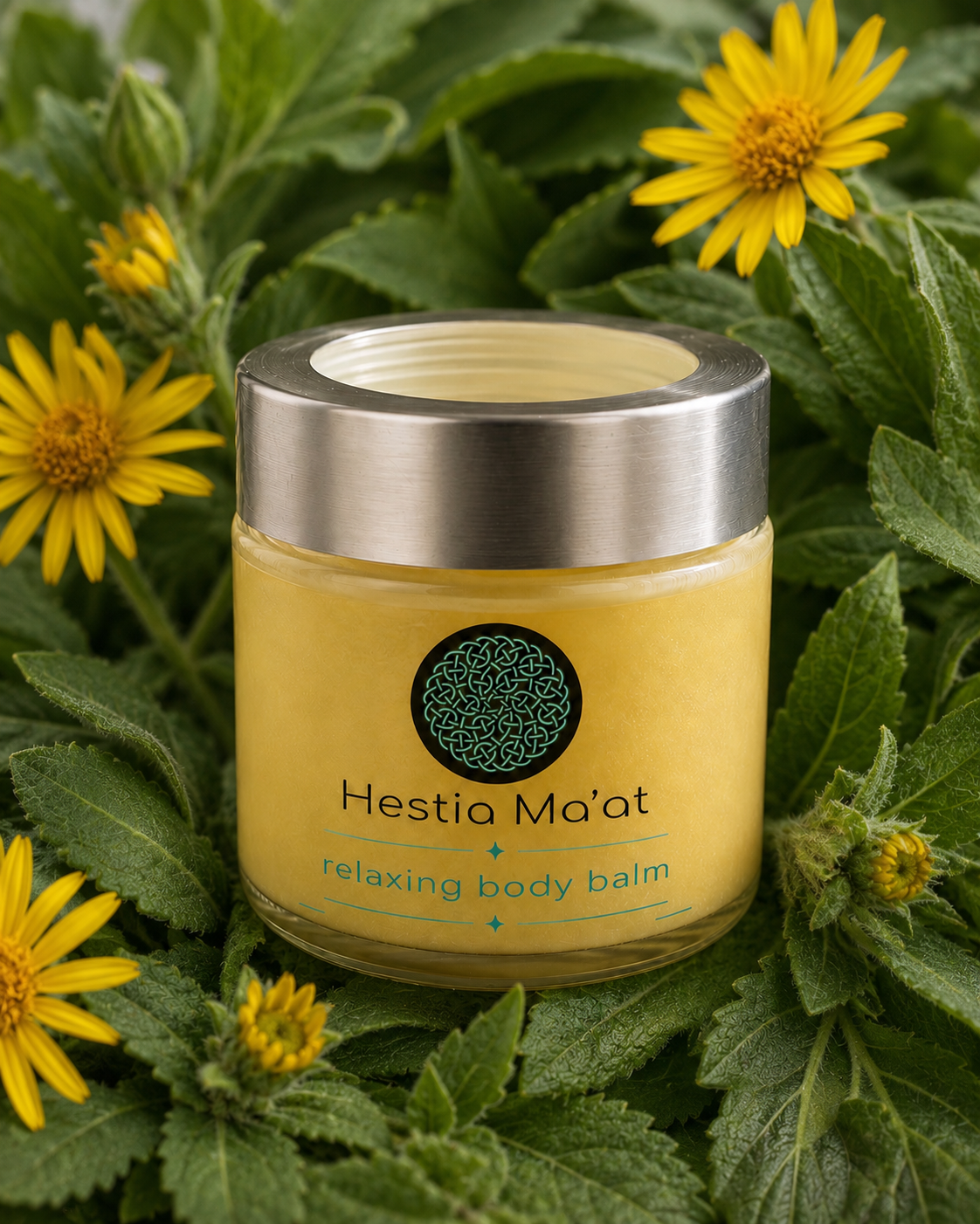 Hestia Ma'at Relaxing Body Balm | Turmeric, Arnica & Clove Oil Massage Balm | Pure Beeswax Moisturizing Body Balm | Handmade Natural Skin Care | 3 oz