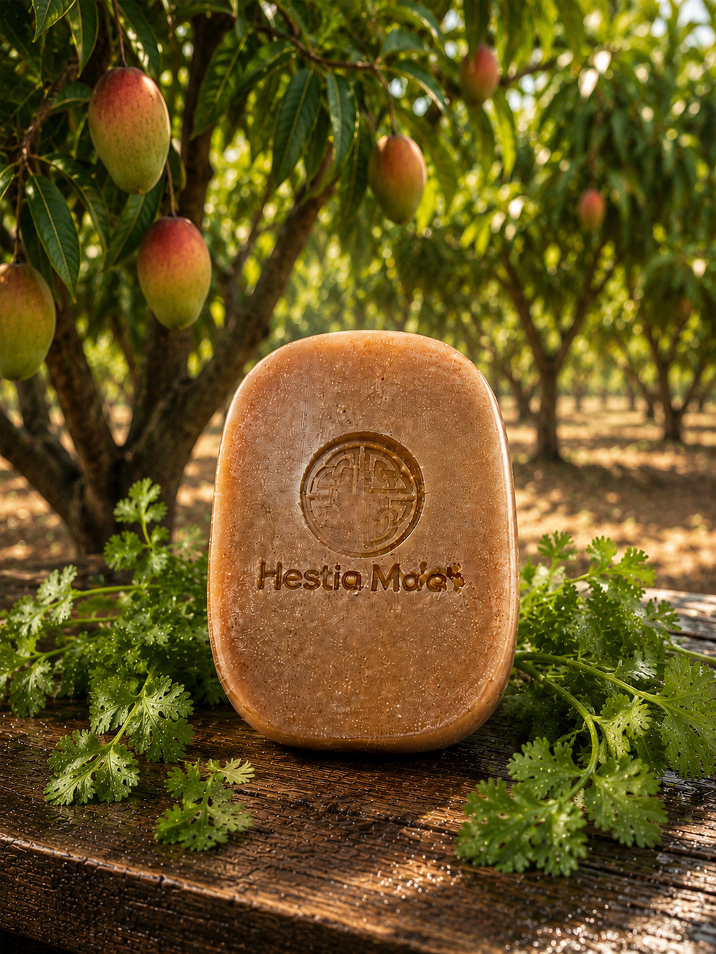 Hestia Ma'at Woodland Mango Men's Soap | Cedarwood, Fresh Cilantro & Olive Oil | Handmade Natural Bar Soap with Honey Aroma 6.0 oz.