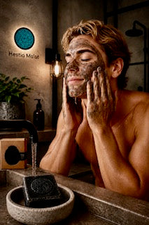 Black mineral Mud Soap Bar / Detoxifying Facial Cleanser for Oliy and acne prone Skin.